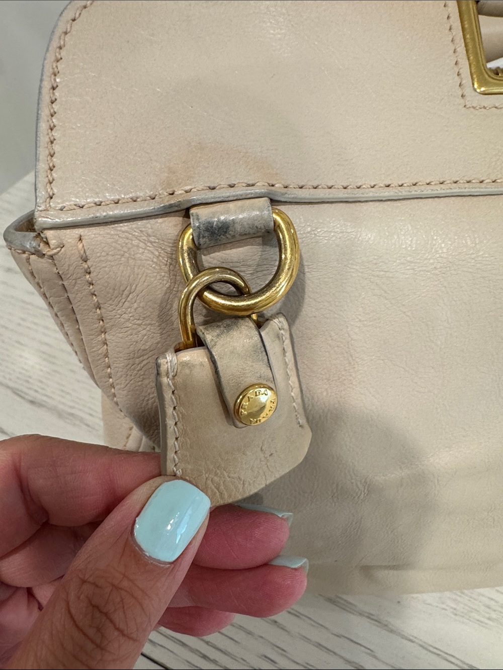 PRADA Nude Leather Top-Handle Satchel with Gold Hardware - Picture 13 of 16